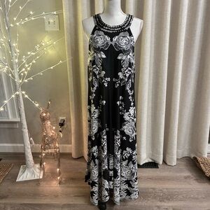 INC International Concepts Black and White Floral Studded Maxi Dress XXL